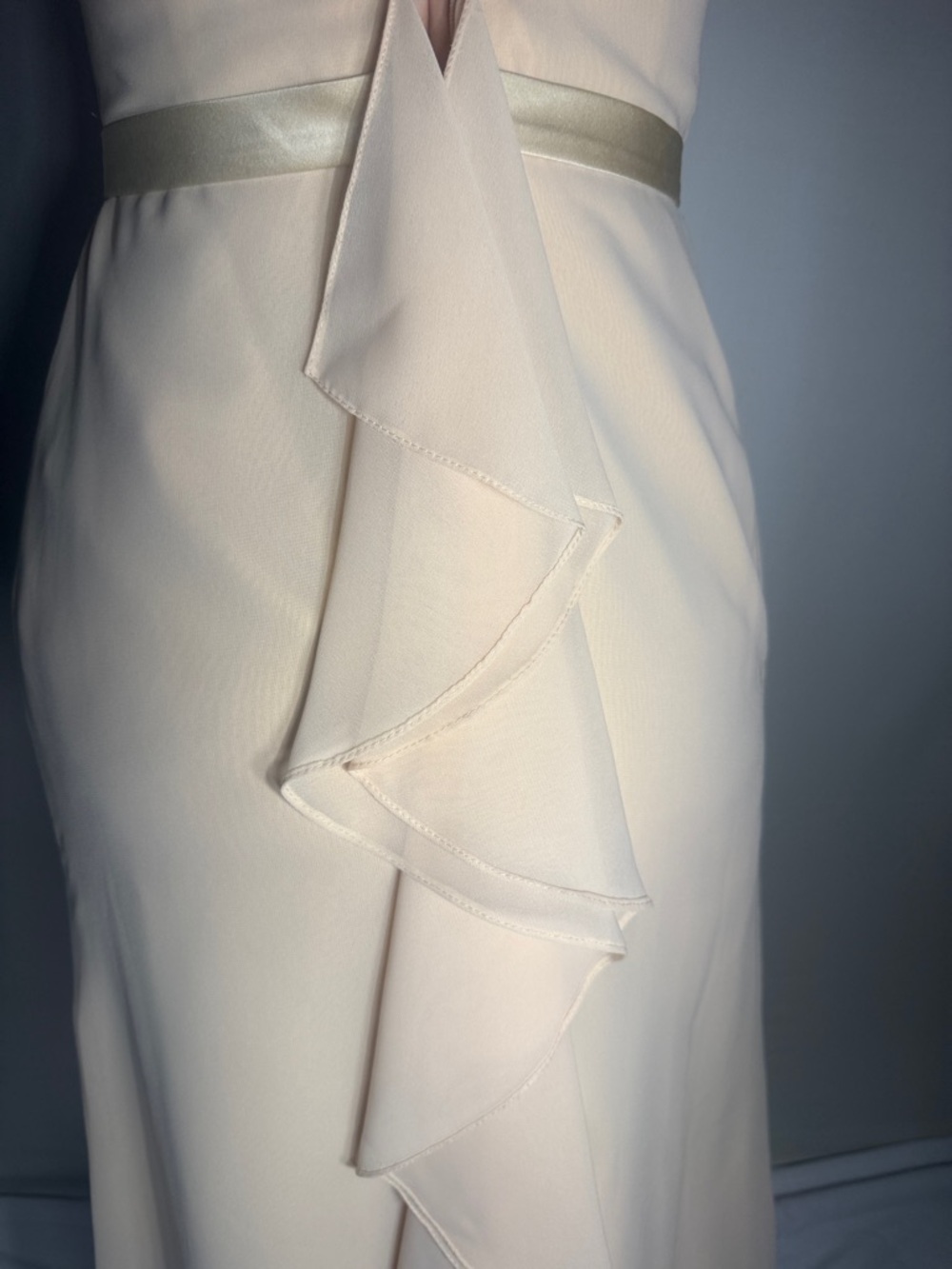 CHRISTINA WU CHAMPAGNE HALTER MAXI GOWN SZ 2 - Picture 9 of 9